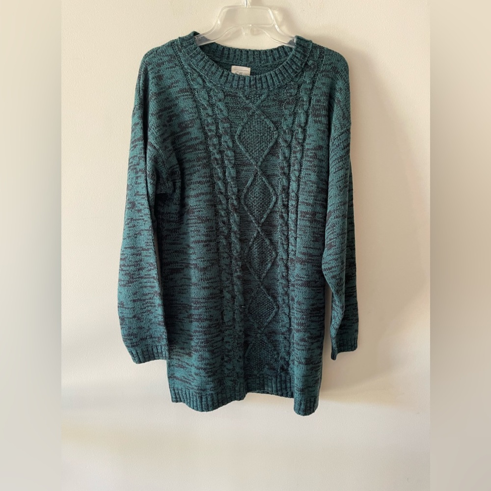 Green and Grey Marle Cable Knit Crewneck Sweater Dress